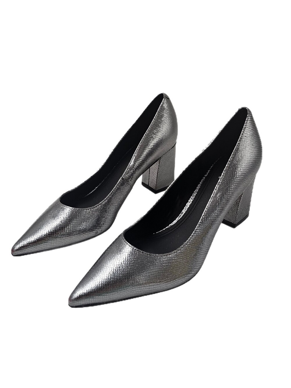 Marc Fisher LTD Zala Pewter Metallic Snake Embossed Pointed Toe Pumps 7.5M